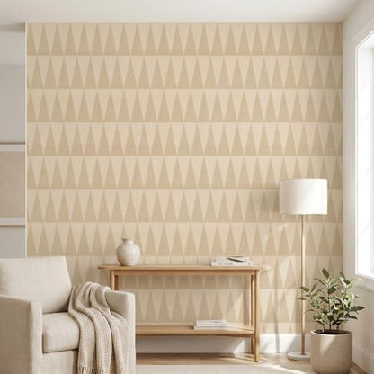 Chunlei Peel and Stick Wallpaper, Beige Geometric Triangle Pattern, Waterproof Vinyl, 236in x 17.7in, Removable Reusable, Eco-Friendly, for Bedroom Living Room Rental Apartment - color: Beige01, size: 17.7" x 236.2"