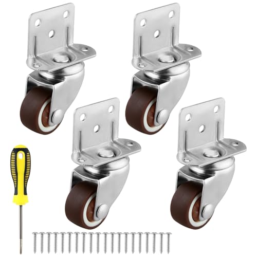 1.25 Inches Side Mount Caster Wheels Set of 4 L-Shaped Rubber Small Swivel Caster Heavy-Duty Double Plate Castor Without Brake Industrial Metal Wheel for Workbench, Furniture, Cabinet, Woodbox, Brown - style: 4 packs 1.25 in/ No brake/ L-Shape