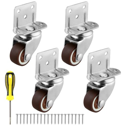 2 Inches Side Mount Caster Wheels Set of 4 L-Shaped Rubber Small Swivel Caster Heavy-Duty Double Plate Castor Without Brake Industrial Metal Wheel for Workbench, Furniture, Cabinet, Woodbox, Brown - style: 4 packs 2 in/ No brake