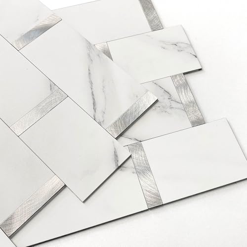 Subway Backsplash Peel and Stick Backsplash Tile White Silver 5pcs - color: White Silver, size: 5sheets