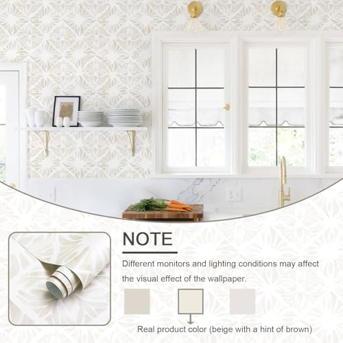 Boho Wallpaper Neutral Peel and Stick Wallpaper 78.7"x17.3" Geometric Wall Paper Beige and White Contact Paper Textured Removable Vinyl Waterproof for Bedroom Farmhouse Kitchen Bathroom - color: White and Beige, size: 17.3" x 78.7"