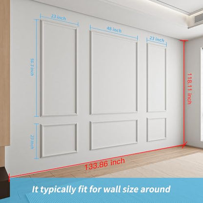 Art3d Pre-Cut Wall Molding Set, Ready-to-Assemble Panels, 3 Top 3 Bottom - color: White: Style 1