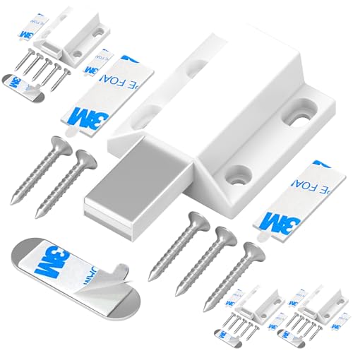 Tonitrui Magnetic Push Latches Without Nail Installation, Push to Open Door Latch, Magnetic Touch Latches, Kitchen Door Push Release Latch for Cabinet Door Closure and Popping Open (White 4 Pack)
