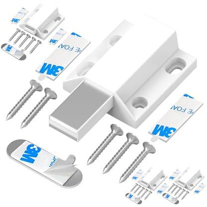 Tonitrui Magnetic Push Latches Without Nail Installation, Push to Open Door Latch, Magnetic Touch Latches, Kitchen Door Push Release Latch for Cabinet Door Closure and Popping Open (White 4 Pack)