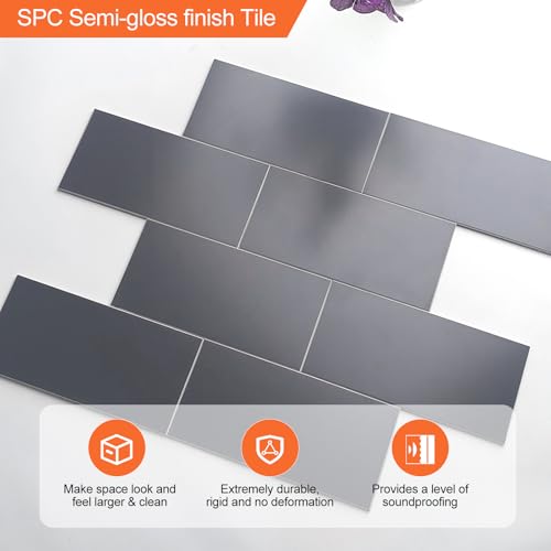 Effortless Elegance 10 Sheet Peel and Stick Backsplash, Self Sticky Adhensive Soft-Glossy Marble Tile, 12'' Gray Subway Tile for Kitchen Wall, Waterproof Stick on Backsplash for Bathroom - color: Gray