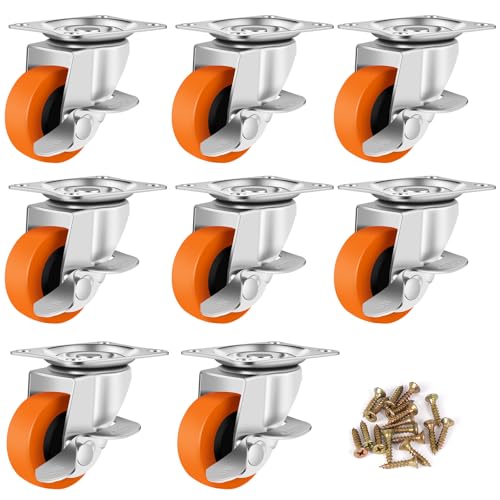Caster Wheels,3 Inch Casters Set of 4,Heavy Duty Caster with Brake - style: Orange-3"8pack