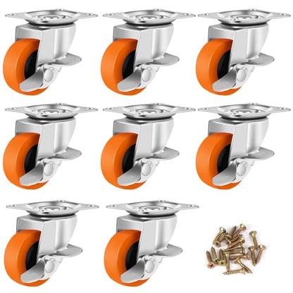 Caster Wheels,3 Inch Casters Set of 4,Heavy Duty Caster with Brake - style: Orange-3"8pack