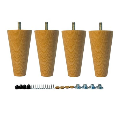 6 Inch Round Solid Beech Wood Replacement Furniture Legs, Set of 4, Wooden Feet Mid Century Modern, Unfinished Legs for Sofa, Couch, Armchair, Ottoman, Cabinet, TV Stand, Dresser - size: 6" / 15cm