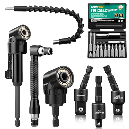 GRENPRO 19-Piece Flexible Drill Bit Extension Kit, 2 Right Angle Adapters - size: 19PCS