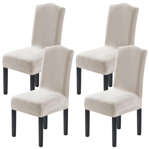 H.VERSAILTEX Velvet Dining Chair Covers Stretch Chair Covers for Dining Room Set of 4 Parson Chair Slipcovers Chair Protectors Covers Dining, Soft Thick Solid Velvet Fabric Washable, Oatmeal - color: Oatmeal, size: 4