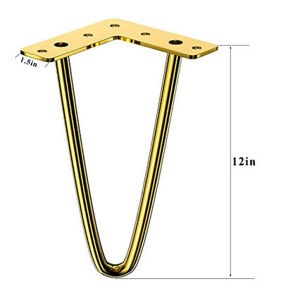 Osring 12 Inch Hairpin Legs 3/8" Dia 2 Rods, Gold Furniture Table Feet 4pcs - color: Gold, size: 12 Inch