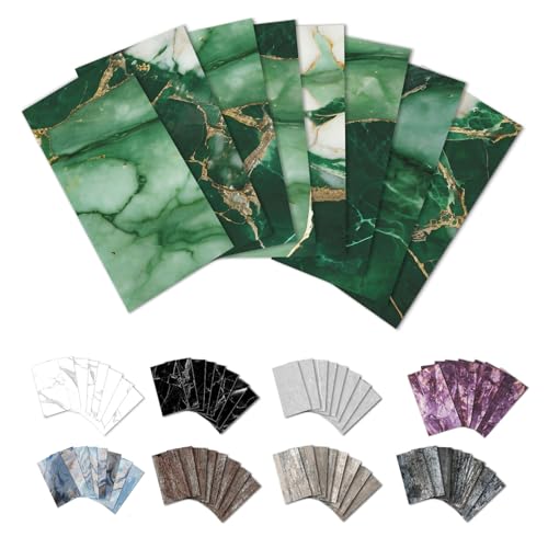 URCOLOR 32-Piece Peel and Stick Backsplash Wall Tile, 4"x 8" PVC Glossy Green Marble Stick on Subway Tiles for Kitchen, Bathroom, Laundry Room, Camper, Fireplace - color: Glossy Green Marble, size: 4" X 8“ X 32pcs