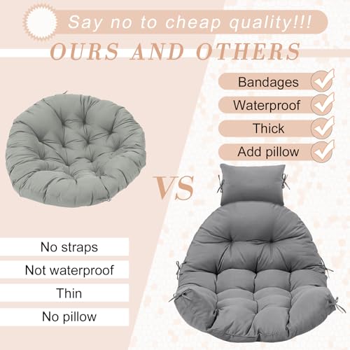 Tudomro Waterproof Egg Chair Cushion with Pillow Filling 2.58 kg Replacement Rocking Wicker Chair Cushion 48" x 32" High Back Hanging Swing Hammock Pad Thicken for Outdoor Patio Garden (Dark Gray) - color: Dark Gray