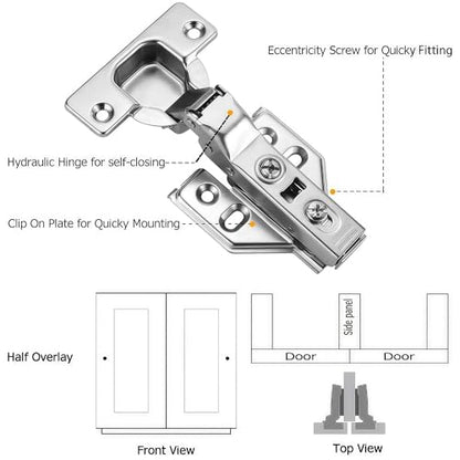 40Pcs Soft Close Half Overlay Cabinet Hinges with Clip-On Plate - color: Half Overlay, size: 40 Pieces