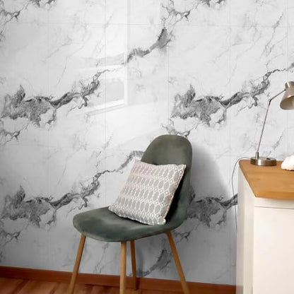 10pcs Thick Marble Peel and Stick Waterproof Wall Panels,Heat-Resistant Backsplash Tile, 23.6"x11.8" PVC Foam Wall Sticker for Kitchen,Living Rooms,TV Walls,Grey White (Not Real Tile 19.4Sq. Ft.) - color: Grey White 1, size: 23.6" x 11.8" x 2.5MM x 10Pack