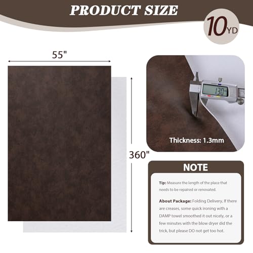 Faux Leather Vinyl Upholstery Fabric by The Yard 1.3mm Thicken 10 Yards - color: Cocoa, size: 10 Yards