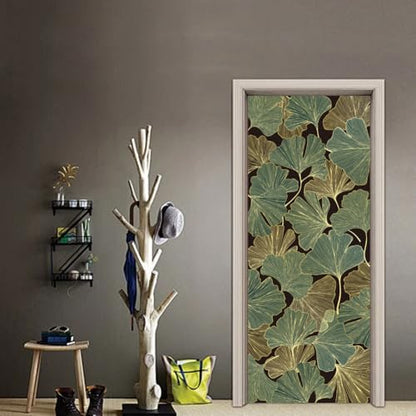 arricraft 2 Sheets Ginkgo Self-Adhesive Door Sticker, 31.5x78.7inch Golden and Green Ginkgo Door Murals Stickers PVC Removable Wallpaper Decoration for Bedrooms Living Room - style: Green Ginkgo