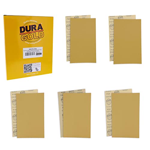 Dura-Gold 5" x 2.75" Gold Sandpaper H & L, Grit Assortment 40, 60, 80, 120 - style: Variety Grit
