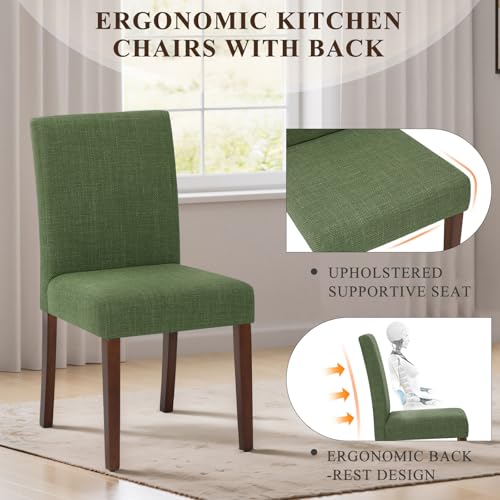MALOL Upholstered Dining Chairs Set of 2, Modern Fabric Dining Room Chair, Wooden Dining Chair, Kitchen Side Chairs, Farmhouse Dinner Chair with High Back for Kitchen, Green - color: Green, size: Set of 2