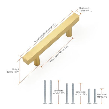 Probrico Brushed Brass Cabinet Pulls & Handles 3" CC Square 5 Pack - color: Brushed Brass, size: Hole Center: 76mm(3inch)