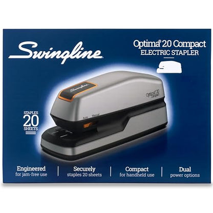 Swingline Electric Stapler, 20 Sheet Capacity, Optima 20, Jam Free, Compact, Automatic or Manual, Plug in or Battery, Orange and Gray (48207) (Pack of 3) - size: 20 Sheet, style: Half Strip (Compact) (Pack of 3)