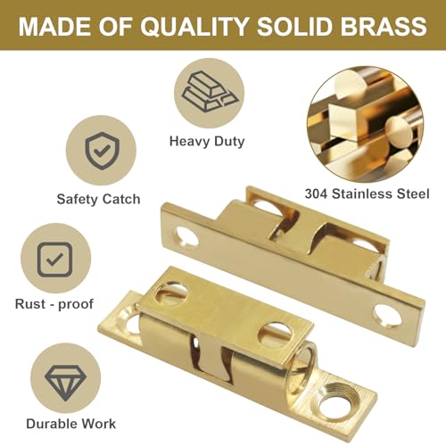 Double Roller Catch Cabinet Latches, 40mm, 4 Pack - color: Gold, size: 40 mm