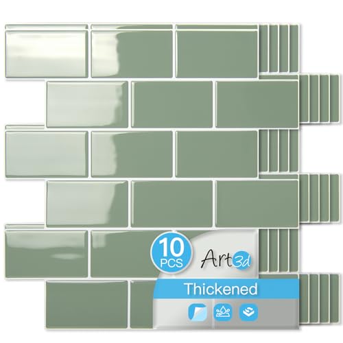 Art3d 10-Pack Subway Tiles Peel and Stick Backsplash, Teal, 12 x 12 Inch - color: Teal