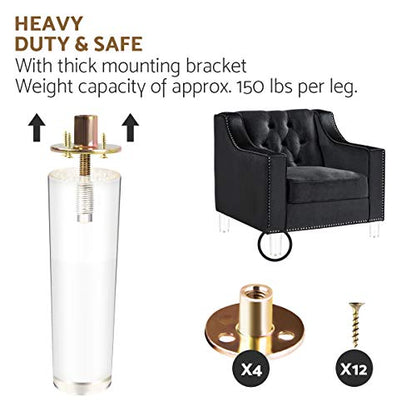 La Vane 4 inch Acrylic Tapered Furniture Legs with M8 Bolts & Plates,4PCS - size: 4"/10cm