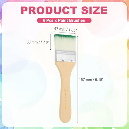 PATIKIL 6Pcs Wooden Paint Brush Set, 6.2" Nylon Bristle Flat Brushes #8 - color: Green/White, size: #8