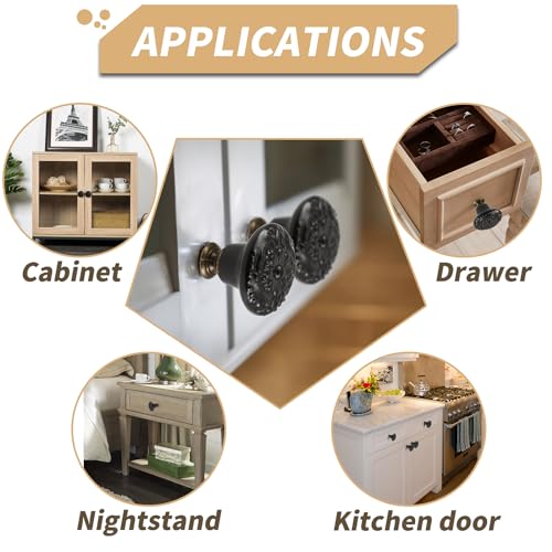 Ceramic Cabinet Knobs, Embossed Floral Design - Black, 20pcs - color: Black