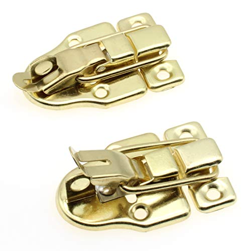 Retro Style Duckbilled Toggle Hasp Latch,LBTODH 2 pcs Antique Toggle Hasp Latch with Padlock Hole for Jewelry Box Cabinet Toolbox Suitcase,with Mounting Screws(Gold) - color: Gold