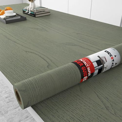 Decotalk Green Wood Contact Paper Peel and Stick Wooden Countertop Wood Contact-Paper 17.7x200 Inch Wood-Look Contact Paper Woods Wallpaper Green Wood Vinyl Wrap Wood-Grain Contact-Paper Woods - size: 17.7" x 200"