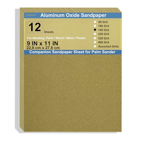 12 Pack Aluminum Oxide Sandpaper, 9x11 Inch 150 Grit Sand Paper Sheets for Wood Metal Wet Dry Sanding Block Sander - size: 150Grit-9x11Inch