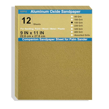 12 Pack Aluminum Oxide Sandpaper, 9x11 Inch 150 Grit Sand Paper Sheets for Wood Metal Wet Dry Sanding Block Sander - size: 150Grit-9x11Inch