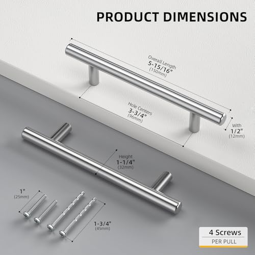 Goldenwarm 10 Pack 3-3/4 inch Brushed Nickel Cabinet Pulls Cabinet Handles - color: Brushed Nickel, size: 3-3/4 Inch Hole Centers