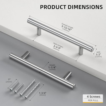 Goldenwarm 10 Pack 3-3/4 inch Brushed Nickel Cabinet Pulls Cabinet Handles - color: Brushed Nickel, size: 3-3/4 Inch Hole Centers