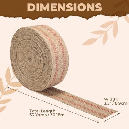 NATGAI 3.5" W x 33 Yards L Craft Jute Webbing Tape Roll with Red Line - size: 3.5" x 33 Yards