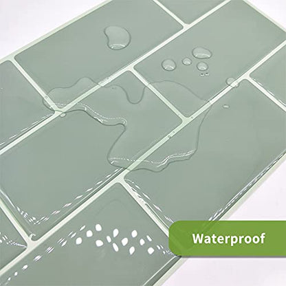 Alwayspon 10 Sheets 3D Peel and Stick PVC Backsplash Tiles, 11.81"x5.12" Self-Adhesive Wallpaper Wall Tile Stickers Stick on Subway Tiles for Kitchen Bathroom, Sage - color: Sage