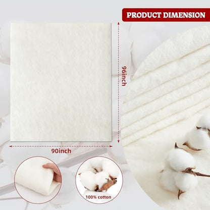 RRKTP Cotton Batting for Quilting，200 g/m² Lightweight Quilt Batting Queen Size，Natural All Season Comfort Cotton Stuffing, Sewing Handmade & DIY Crafts 90"×96" - size: 90×96