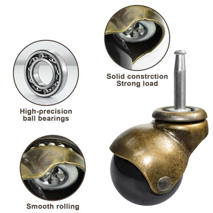 MySit 2 inch Ball Caster Wheels Grip Neck with 5/16" x 1-1/2" Set of 4