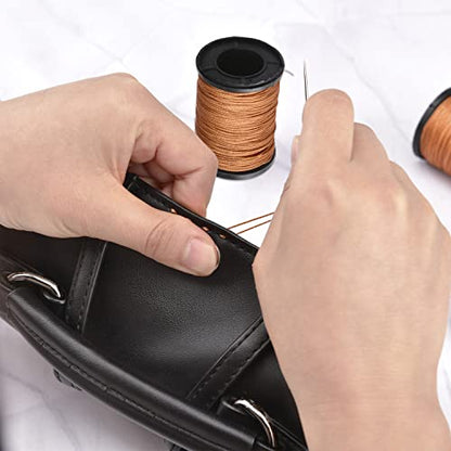 3Pcs Brown Upholstery Thread Heavy Duty, 7 Styles Curved Sewing Needles - color: Brown