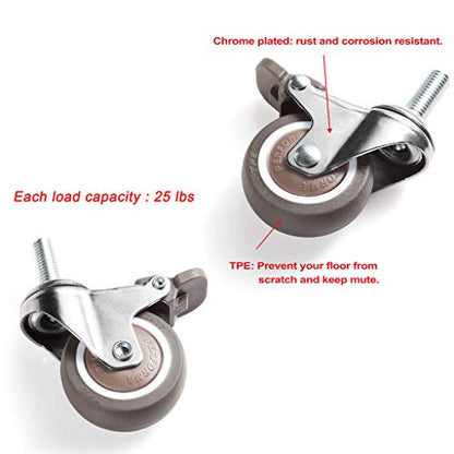 Skelang Mini 1'' Swivel Threaded Stem Casters, Small TPE Mute Crib Caster, M6×15mm, Replacement for Baby Bed, Cabinet, Table, Shelf, Total Load Capacity 99Lbs