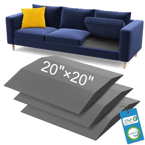 Couch Cushion Support for Sagging Seat, 20"x20"x2" 35D Firm Trapezoid Foam - color: Grey-3pcs, size: 20"x20"x2"