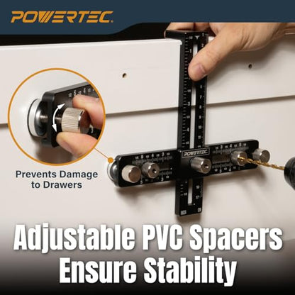 POWERTEC 72186 Cabinet Hardware Jig for Knobs, Handles & Pulls - Adjustable Drill Guide Template Tool for Cabinets, Woodworking, Doors & Drawers - size: Cabinet Hardware Jig