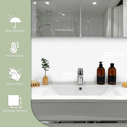 10 Sheets Thick Peel and Stick Kitchen Backsplash Tiles - color: White