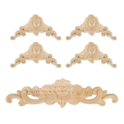 Antrader Unpainted Long Wood Carved Appliques Onlays with Cornered Decals - style: Style 2 with Cornered Decals