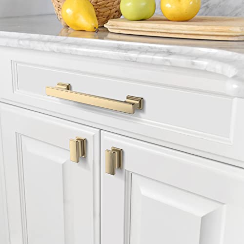 Amerdeco 10 Pack Heavy Duty Solid Brushed Brass Cabinet Pulls 5" - color: Brushed Brass, size: 5" hole center