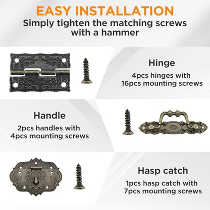 1 Set Jewelry Box Hinges Hasp Catch Handles Lock, Retro Engraved Decorative - color: 8 PCS