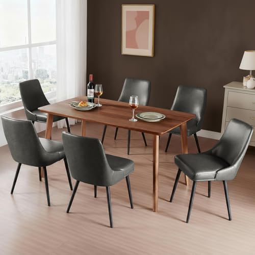 kinmars Kitchen & Dining Leather Dining Chairs Set of 6, Grey - color: Gray-faux Leather