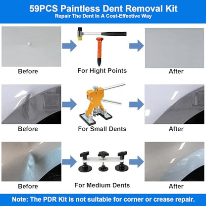 59PCS Dent Puller Kit, Paintless Dent Repair Kit with Bridge Puller - size: Dent Puller Kit-59 Pack